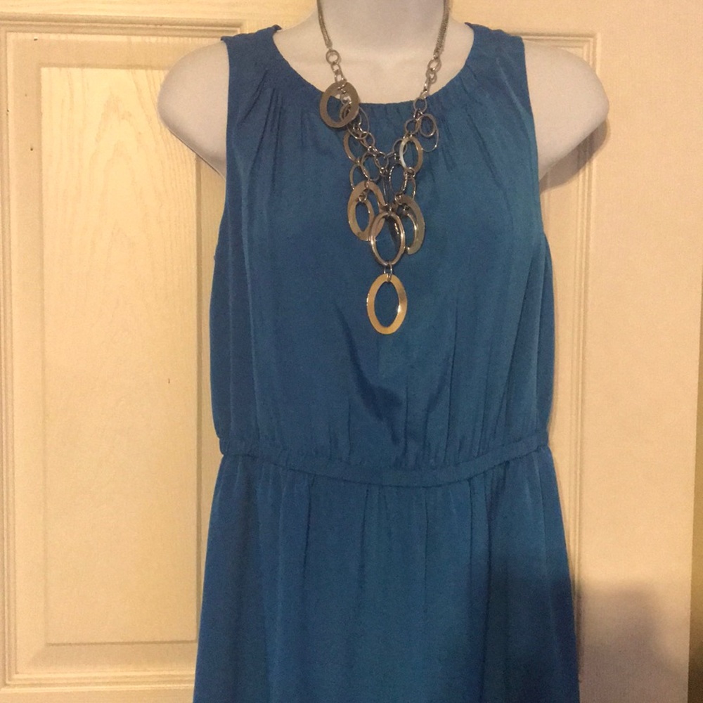 Blue/tan high low dress.